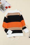 Multicolor Striped Hem Drawstring Pullover Colorblock Sweater - Kevous
