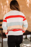 Striped Color Block Drop Shoulder Knit Sweater - Kevous