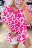 Rose Leopard Print V Neck Plus Size Tee