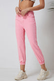 Pink Acid Wash Elastic Cuffed High Waist Jeans