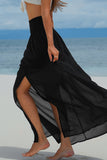 Black Shirred High Waist Chiffon Split Beach Maxi Skirt