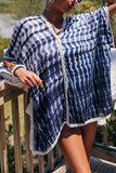 Blue Tie-dye Batwing Sleeves Beach Cover up