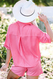 Bright Pink Textured Chest Pocket Half Sleeve Shirt Shorts Outfit