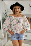 Purple Floral Print Off the Shoulder Blouse