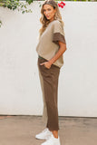 Multicolor Colorblock Textured Tee Cropped Wide Leg Pants Set
