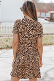 Casual Short Sleeve A-Line Crewneck Leopard Print Dress - Kevous