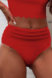 Fiery Red Mesh Striped High Waist Bikini Bottoms