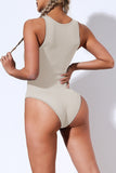 Beige Ribbed Seamless Sleeveless Sport Romper