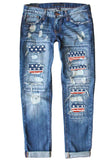 American Flag Print Ripped Straight Leg Graphic Jeans