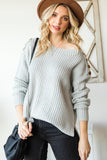 Grey Buttoned Drop Shoulder Oversized Sweater - Kevous