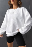 White Star Embossed Textured Drop Shoulder Sweatshirt