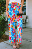 Multicolor Abstract Floral Print Drawstring Wide Waistband Pants