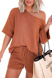 Gold Flame Loose Top and Drawstring Shorts Knit Set