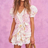 Bohemian Floral Cotton Wrap Dress Kevous