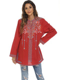 Boho Floral Embroidery Blouse Kevous