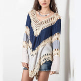 Boho Hollow Out Patchwork Blouse Kevous