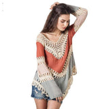 Boho Hollow Out Patchwork Blouse Kevous