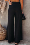 Black Ribbed Knit High Rise Wide Leg Pants