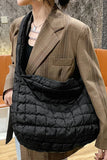 Black Quilted Zipper Large Shoulder Bag