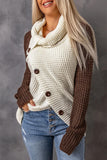 & Beige Colorblock Raglan Sleeve Cowl Neck Sweater - Kevous