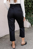 Black Paperbag Belt High Waist Straight Leg Pants