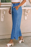 Sky Blue Wide Leg Drawstring Waist Loose Pants