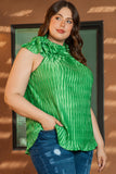 Green Asymmetrical Neck Knotted Plus Size Pleated Tank Top