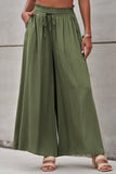 Green Drawstring Smocked High Waist Wide Leg Pants