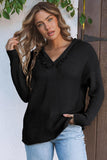 Split V Neck Pullover Knit Sweater Hoodie - Kevous