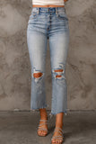 Sky Blue Light Wash Ripped Straight Leg High Waist Jeans