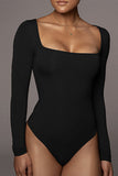 Black Long Sleeve Square Neck Bodysuit