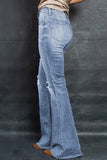 Sky Blue Dark Wash Mid Rise Flare Jeans