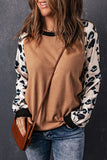 Apricot Leopard Sleeve Contrast Knitted Pullover Top