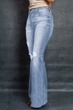 Sky Blue Dark Wash Mid Rise Flare Jeans