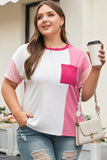 Peach Blossom Colorblock Patchwork Plus Size T-shirt