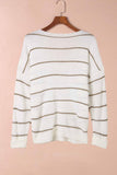 Casual Knit Long Sleeve Chest Pocket Striped Sweater - Kevous