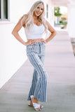 Sky Blue Vertical Striped Ripped Flare Jeans