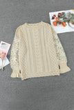 Crochet Lace Cutout Casual Knit Sweater For Women - Kevous