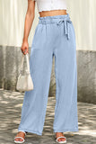 Sky Blue High Waist Pocketed Wide Leg Tencel Jeans