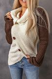 & Beige Colorblock Raglan Sleeve Cowl Neck Sweater - Kevous