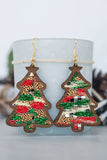 Red Leopard & Plaid Christmas Tree Hook Earrings