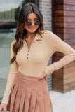 Apricot Collared Ribbed Long Sleeve Bodysuit