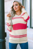 and Beige Striped Cold Shoulder Pullover Knit Sweater - Kevous