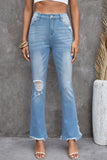 Light Blue Distressed High Rise Flare Jeans