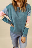 Blue Colorblock Long Sleeve Pullover Sweatshirt