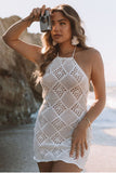 White Hollowed Crochet Tassel Halter Sleeveless Beach Dress