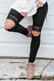 Floral Hollow Out Black Skinny Leggings