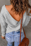 Grey Criss Cross Wrap V Neck Casual Knit Sweater - Kevous