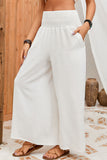 White Waistband High Waist Wide Leg Pants