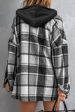 Gray Hooded Plaid Button Front Shacket